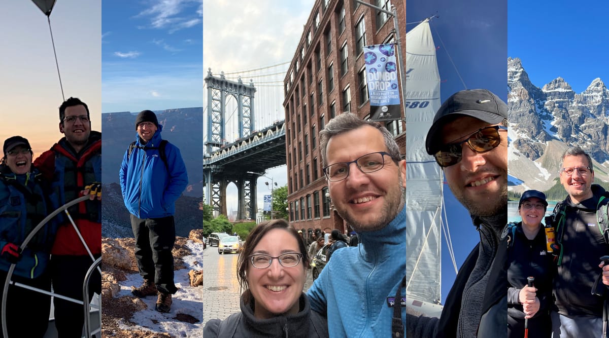 Mustafa Torun and his wife on various place around the World, mostly on a sailbot or in the mountains.