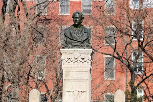 Bust of Alexander Lyman Holley in a quiet corner of Washington Square Park. By: Can Pac Swire